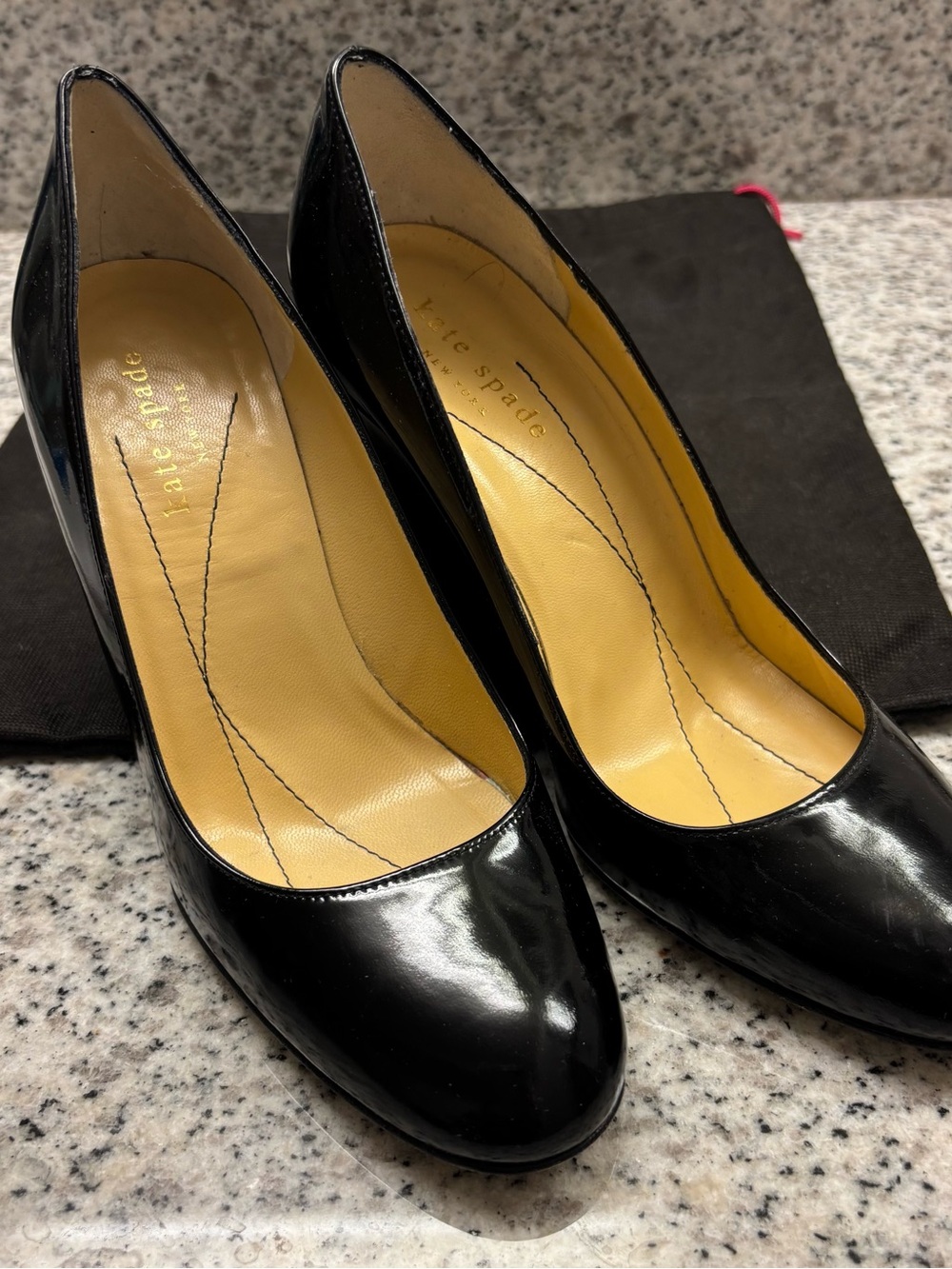 kate spade Black Patent Leather Round-Toe Wedge Pumps 5.5